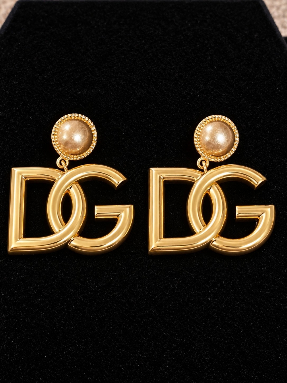 DG Gold-Tone Logo Drop Earrings